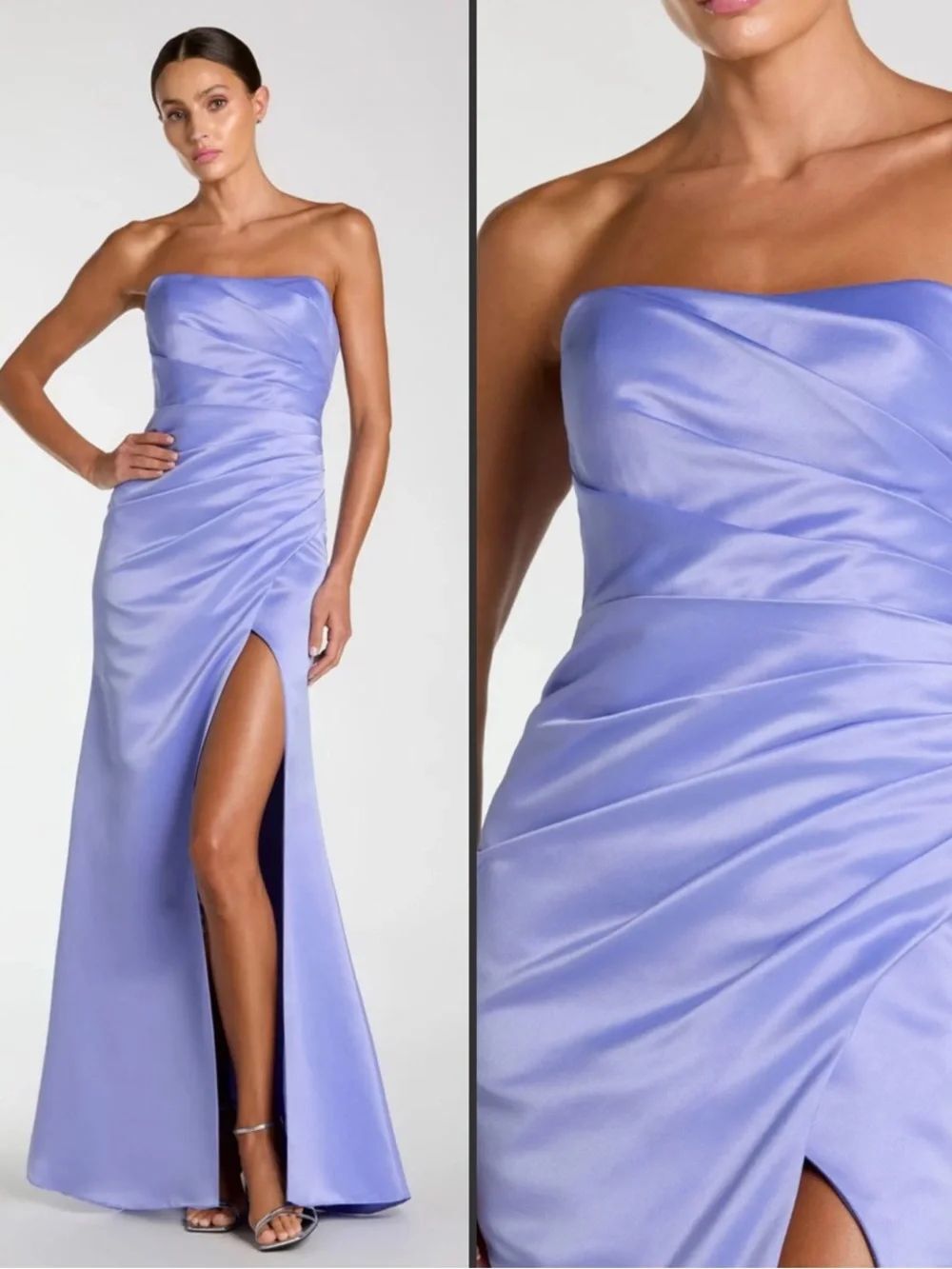 IEENA FOR MAC DUGGAL Purple Strapless Satin Gown With Slit